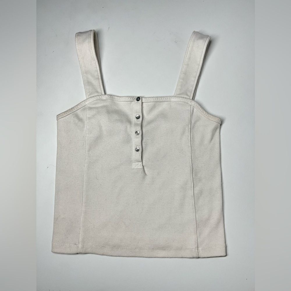 Abercrombie & Fitch Button Ribbed Square Neck Crop Tank Top S Beige